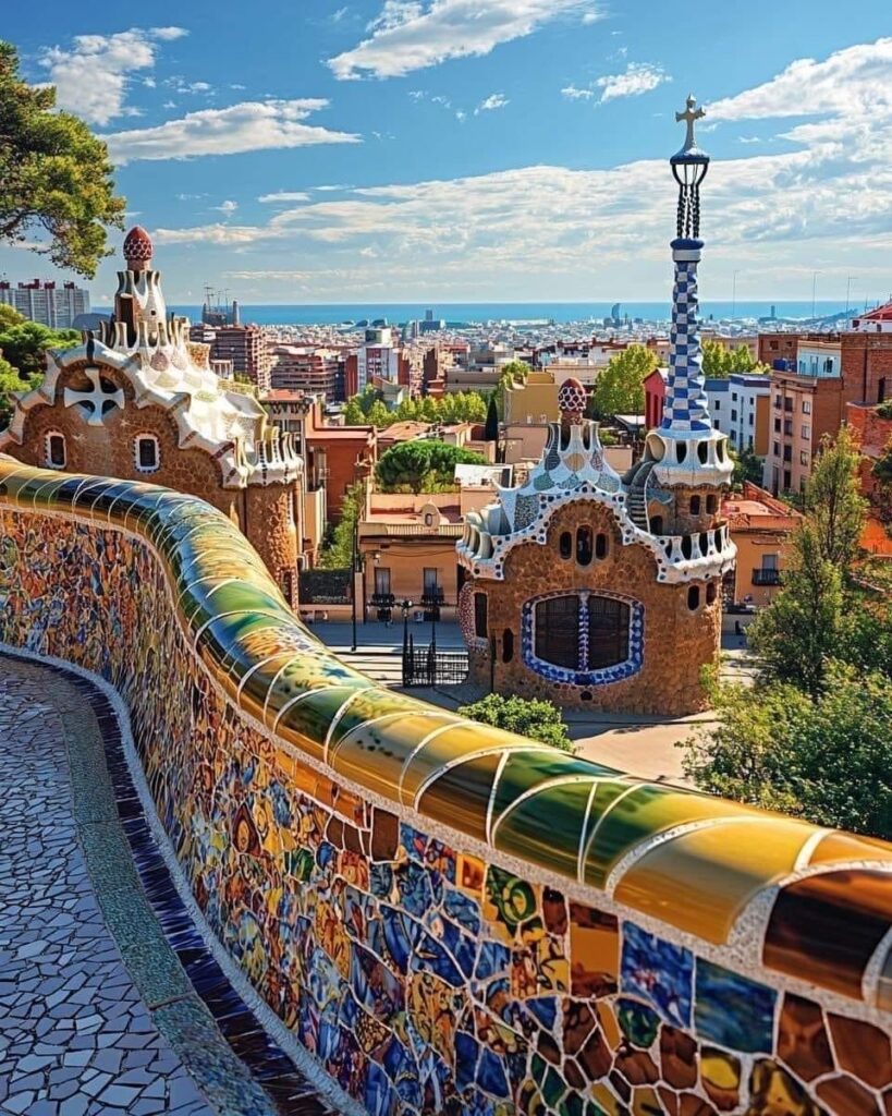 Photo du parc guell avec plein de couleur
