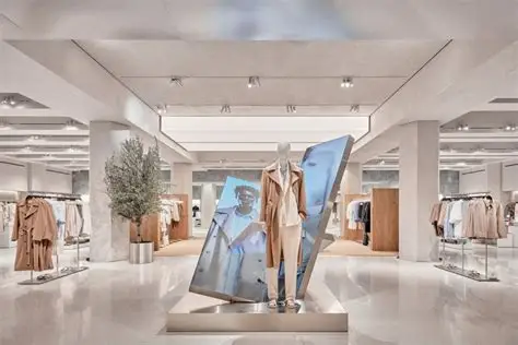 photographie d'un magasin Zara épuré et claire, tout est blanc et chic.